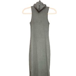 Ribbed Emerald Green Fitted Dress with Slits